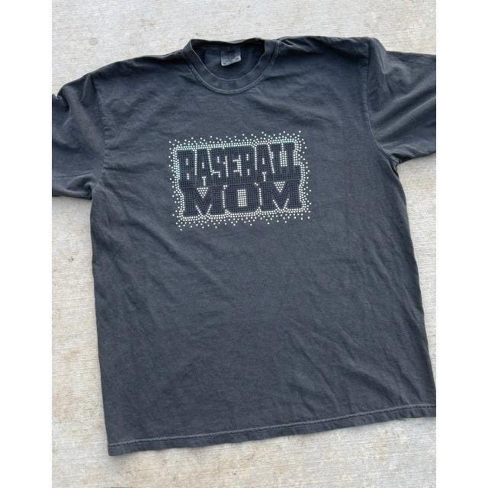 Baseball Mom Spangle 100% Cotton Comfort Colors Graphic Tee Faded Black M